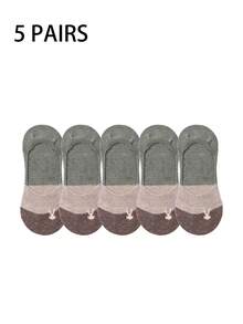 5/6双可爱兔子图案防滑硅胶隐形袜，薄款短袜，夏季款式 - 彩色 - 查看 8