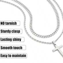 Quà tặng Ngày Valentine cho nam giới - Bộ 2 dây chuyền hình thánh giá, unisex, dây chuyền thánh giá nhiều lớp dành cho nam, mặt dây chuyền bằng thép không gỉ, dây xích mắt xích, chiều dài 16-26 inch, quà tặng trang sức. - Nhiều màu - Xem 4