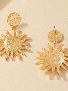 Pendientes de botón con colgantes de luna y estrella, regalos de joyería - Sol dorado - Ver 4