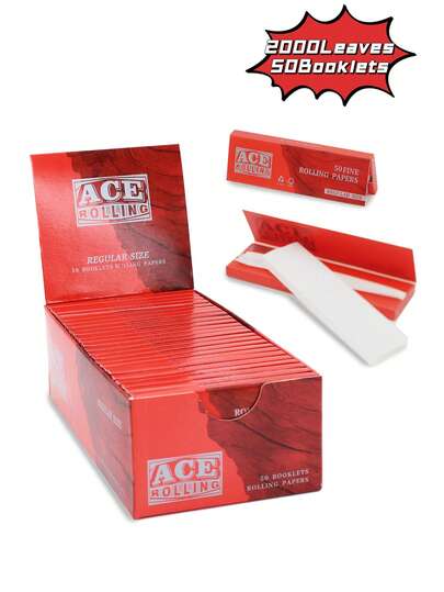 ACE 2000 Sheets/50 Books 1 1/4 Size 78*44mm Cigarette Rolling Papers, Natural Arabic Gum Cigarette Papers - 44*78 MM Cigarette Papers - Classic Ultra-Thin Cigarette Paper Burns Steadily, 14g/㎡ Thickness, Slow Burning, Stable Ash Structure, Easy To Roll, Odorless, Suitable As Gifts For Valentine's Day, Christmas, Halloween, Birthday And Other Occasions