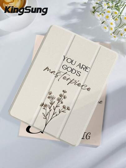 Kingsung Letters & Plants Pattern Tablet Protective Case,Compatible With 9.7/10.2/10.5/10.9/12.9/Pro 11, 10th Gen,Compatible With Samsung Galaxy Tab S6 Lite 10.4 Inch,Compatible With Kindle Paperwhite 12th Gen 2024,Kindle (11th Generation) 2022 Release,Kobo Clara Colour,Soft Anti-Fall Protection,Smart Stand/Automatic Wake Up/Sleep