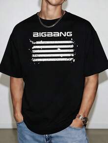 Camiseta de Algodón Oversize Vintage de 5 Rayas BIGsBANG, Mercancía para Fans de la Leyenda del K-Pop BIGsBANG - Negro - Ver 6
