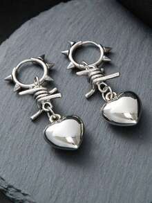 1对时尚荆棘星空心形耳环 欧美哥特朋克吊坠耳环 可爱垂坠耳环 - 耳環 - 查看 3