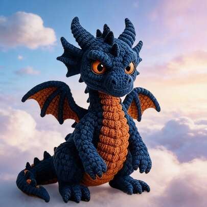 一套闪亮星光/原始洪龙/无焰烈焰龙钩针编织套装，创意钩针DIY | 包含高质量图解教程 | 适合初学者 | 内含钩针、专属颜色毛线和配件 | 节日手工礼物、友谊/生日礼物 | 复活节/万圣节必备，双语指南 + 分步缝纫技巧