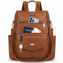 NEWHEY Fashion Small Backpack Anti-Theft Leather Backpack Unisex For Men And Women 13.3-Inch Laptop Backpack Waterproof Casual Travel Convertible Shoulder Bag Black/Brown - Multicolor - View 3