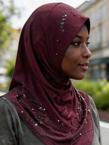 1pc Elegant Polyester Fiber Gilded Headscarf, Casual Breathable Versatile Chiffon Scarf, Suitable For All Seasons - Multicolor - View 3