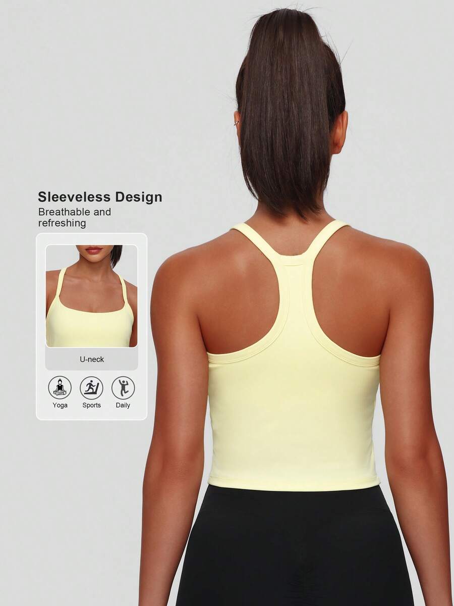Sodalemon 女士健身背心，带垫肩，无袖训练休闲户外运动背心 - 黃色 - 查看 1