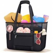 NEWHEY Extra-Large Foldable Waterproof Beach Bag, Handheld Tote Bag, Zippered Handbag, Suitable For Vacation, Swimming Pool, Picnic - Black - Multicolor - View 11