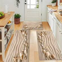 1 Stück minimalistischer Strand, weiße Seesterne, blau-weiß gestreifter Leuchtturm, Anker, Schiffsruder Muster rutschfeste Küchenmatte, Feriendekoration Bodenbelag, rutschfester, ölbeständiger Teppich, schnelltrocknend für Küche, Flur, Badezimmer, Waschraum, Heimdekoration - Verschiedenfarbig - Übersicht 5