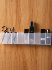 1pc Wall-Mounted Compartment Mirror Cabinet, No Drilling Required, Small Items Organizer Box For Tweezers, Scissors, Eyebrow Pencils, Makeup Brushes, Lipstick - View 9