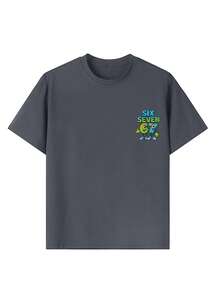 Tween Boy Casual Funny Print Crew Neck Short Sleeve T-Shirt, Summer Top - Dark Grey - View 8