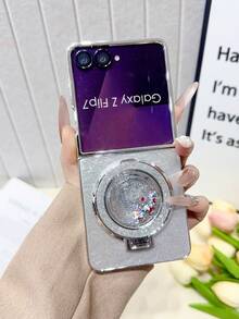 Galaxy Z Flip7/Z Flip6/Z Flip5/Z FE Folding Phone Case, Women's Fashion Cute Lightweight Protective Cover, Personalized Design, Electroplated Feather Pattern Glitter Kickstand Case, Suitable As Gift - Multicolor - View 22