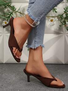 Women's Sexy Kitten Heel Flip Flops Round Open Toe Low Heel Sandals Comfortable Thong Heels For Causal Business Vacation Shoes - màu nâu - Xem 3