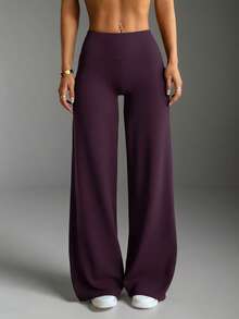 Pantalones acampanados de unicolor, ajustados y elegantes para el trabajo, ideales para el transporte y el deporte, para primavera - Rojo violeta - Ver 4