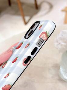 1 件装艺术格纹草莓图案亮面二合一贴膜手机壳，适用于三星/11/12/13/14/15/16/17 Pro Max - 彩色 - 查看 4