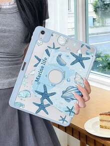 1个透明超薄亚克力笔记本电脑保护壳，蓝色海星贝壳图案，磨砂防指纹，全方位防摔，2026新款3D散热孔设计，适用于Air13 2025/Pro 16 M4/M3/M2，商务办公保护套 - 藍色 - 查看 7