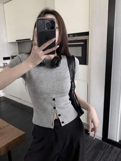 Women's Casual Chill Loose Short Sleeve Button-Down Knit Cardigan, Lightweight Knit Top For Summer Spring