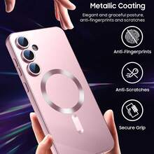 磁吸式 Galaxy A57 A37 A56 A36 A27 A26 A16 A17 A06 A07 S25 FE S26 相容手機殼【內建相機鏡頭保護蓋】超薄柔軟矽膠防震保護殼 金屬光澤軟殼 S26 Ultra S25 Ultra S24 Ultra - 玫瑰金 - 查看 5