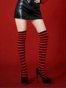 Racing Stripe Thigh Highs - A Playful & Sexy Accent For Any Outfit - Black - View 3