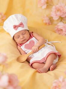Infant Chef Theme Photography Outfit, 100 Days Celebration/Full Moon Photo/Family Interaction Shooting, Infant Photography Props, Chef Theme, Full Moon Photo Creative, INS Style Plush Cloud Photography Props, Newborn 100 Days Photo Background - Multicolor - View 7