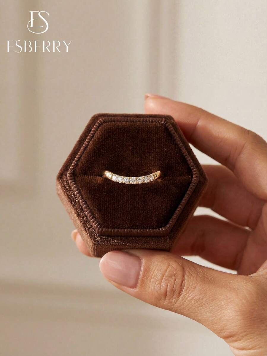 1枚经典优雅U型7颗立方氧化锆925纯银戒指，女士派对首饰，女友周年纪念礼物 - U型七鑽戒指 - 查看 1