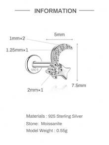 1pc 925 Sterling Silver Moissanite Stud Earrings, Women's Earrings & Jewelry, Wedding/Birthday Gift, Hypoallergenic - Silver - View 25