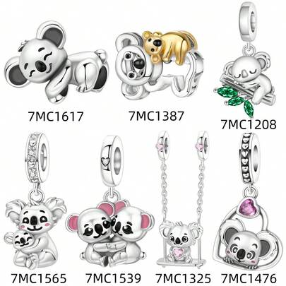 CYCUFF 1pc Silver-Plated Cute Animal Beads, Adorable Koala Bead Pendant Suitable For Handmade Bracelets, Necklaces, DIY Jewelry, Great Gift For Women