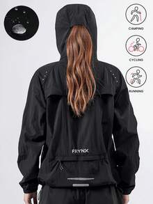 女士夏季轻便可折叠印花防紫外线连帽夹克，尼龙透气凉爽贴身外套，带拉链口袋，适合户外运动和沙滩穿着，是徒步旅行、骑行、露营、旅行和遮阳的理想之选，黑色春季款 - 黑色 - 查看 8