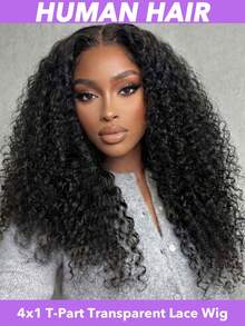 24 Inch Kinky Curly T-Part Lace Wig, 4x4x1 Transparent Lace Wig, Pre Plucked With Baby Hair, Deep Curly Wig, For Women , 180% Density,T4x4 Lace Front Closure, Parties, Business, Christmas, Music Festivals, Valentine's Day, Natural Black - Natural Black - View 2