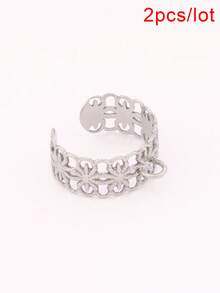2 piezas de anillos abiertos de acero inoxidable chapados en oro de 18K, base de anillo de cadena redonda geométrica ancha para hacer joyas DIY y accesorios - anillo - Ver 24