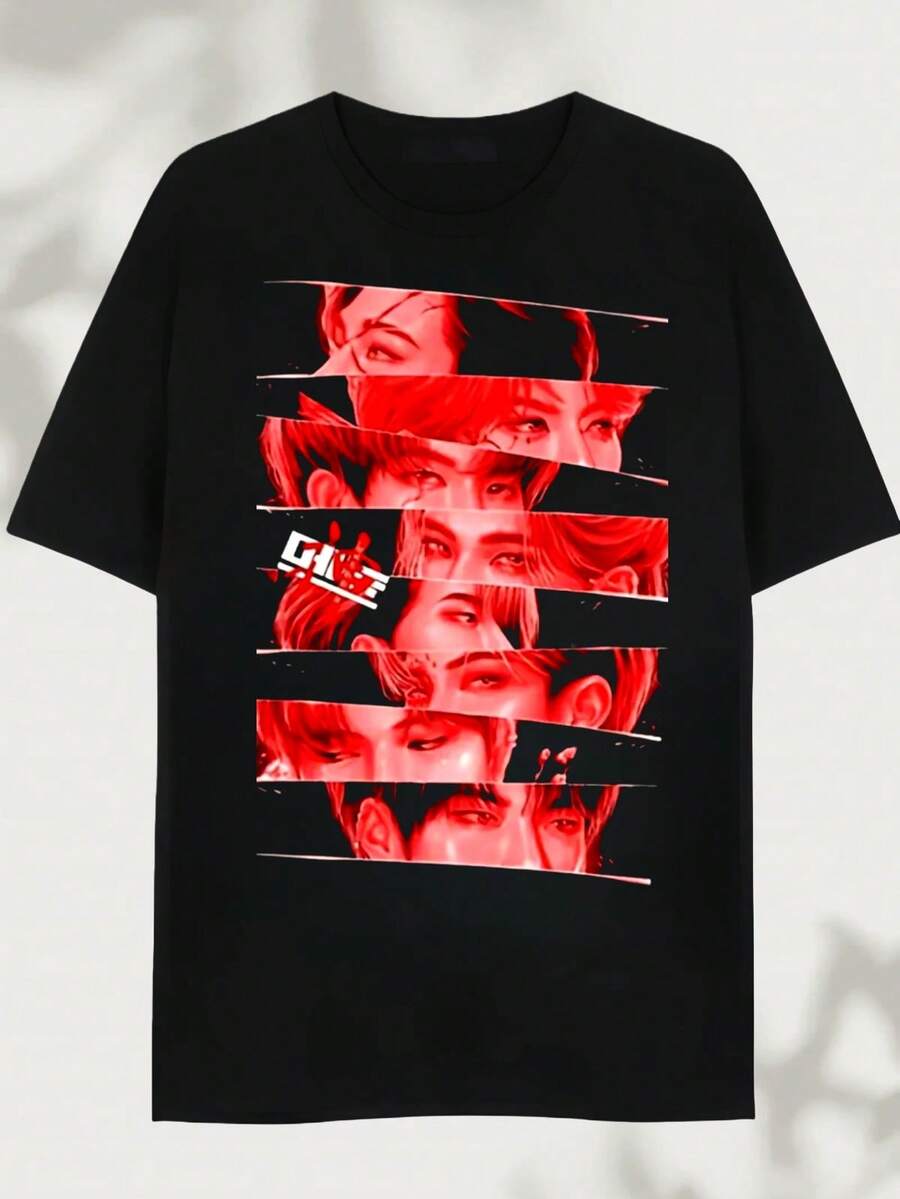2026, Stray SKZ T-Shirt – A Bright Red K-Pop Graphic Tee (Stray), Featuring A Crew Neck And Short Sleeves, Designed For A Comfortable Fit, Perfect For Any Season. Printed T-Shirt – Made Of Pure Cotton, It Is Soft And Breathable, Suitable For Both Men And Women. It Is A Casual Shirt That Is Suitable For All Seasons And Serves As A Fashionable Souvenir. It Is Suitable For Daily Use, For Lovers Of Street Fashion And For Music Enthusiasts. - 黑色 - 查看 1