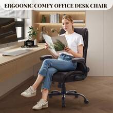 Silla de oficina grande y alta de 227 kg con reposapiés - Silla ergonómica ejecutiva de cuero para computadora, silla para juegos giratoria reclinable de 90 a 155° con soporte lumbar - Café integral - Ver 8