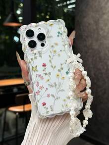 Floral Printed Wavy Edge Transparent Phone Case With Chain, Shockproof And Cute Design Compatible With Iphone 17/17 Pro/17 Pro Max, 16/16 Pro/16 Pro Max/16 Plus, 10 - Multicolor - View 2