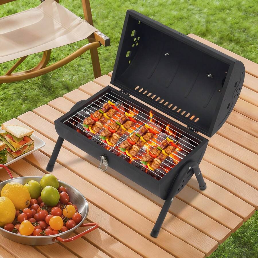 CNCEST Portable Charcoal Grill, Chimney Charcoal Grill & Hot Pot - 2-Sided Cooking Grid For BBQ, Hot Pot, And Outdoor Parties, Perfect For Home & Commercial Use (Black) - A - Xem 1