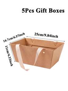 5pcs Waterproof Kraft Paper Gift Boxes, Suitable For Wedding Favor Bags, Wedding Floral Decoration Boxes, Wedding Thank You Gift Packaging Boxes With Handles, Wedding Tabletop Centerpiece Decor, Baby Shower Party Decoration Bags, Wedding Celebration Anniversary Banquet Decor, Wedding Guest Favors, Spring Festival Birthday Gift Packaging Bags, 2026 Party Supplies, Easter Graduation Season - Kraft Paper - View 10