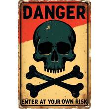 HELLOYOUNG Vintage Skull Metal Tin Sign 8x12 Inch, Distressed Danger Warning Wall Decor For Industrial Garage Man Cave Pub Home Bar Retro H - Multicolor - View 2