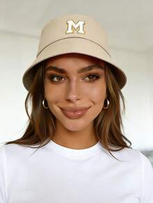 1顶男女通用夏季旅行沙滩遮阳帽，时尚26字母嘻哈渔夫帽，户外防晒，可调节多用途，适合派对、聚会、街头服饰 - 卡其色 - 查看 4