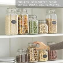Airtight Glass Jars With Lids Set Of 3. 50oz Glass Jar With Lid And 6 Silicone Seals! Med Glass Food Storage Containers. Square Mason Jar, Flour Jar, Candy Or Cookie Jars For Kitchen Counter - 預設 - 查看 7