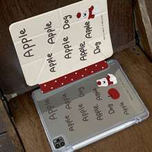 可爱卡通红苹果和小狗图案保护套，兼容苹果第11代、Pro 2025新款、第10代、Air 7/6、11英寸平板电脑，时尚保护套，带笔槽 - 白色 - 查看 9