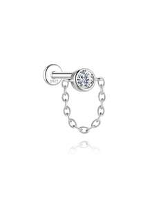 1Pc 925 Sterling Silver Moissanite Romantic Stars And Moon Stud Earring Flat Back Cartilage Helix Piercing Suitable For Women'S Daily Wear, Parties, Wedding, And Banquet Occasions - Silver - View 24