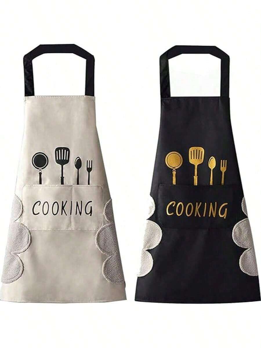 1Pcs/2Pcs Chef Apron, Kitchen Cooking Apron, Baking Apron, Catering Apron, BBQ Apron, Work Apron, Unisex, Stain Resistant And Durable, Professional Kitchen Apron, Suitable For Restaurant, Catering, Hotel Waiters, Home Baking Enthusiasts - Xem 1
