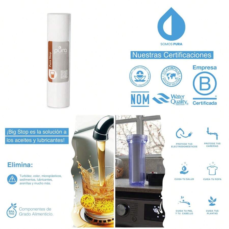 REPUESTO Pura Stop - Filtro de Agua triple gradiente de 10, 5 y 1 micrones. Elimina Sedimentos, suciedad, tierra. Mayor Rendimie - como en la foto - Ver 1