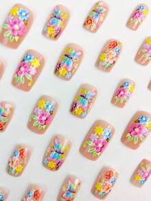 Pegatinas de arte de uñas con mariposas y flores coloridas, uñas de verano de aplicación - Multicolor - Ver 2
