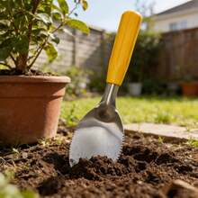 Pequeña paleta de deshierbe de 9 pulgadas con borde dentado, paleta de acero inoxidable para excavar, plantar y aflojar plantas - Ver 7