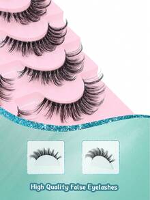 7 Pairs 3D Clear Band Lashes Spiky Cat Eye False EyeLashes D Curl 20mm Manga Wispy Natural Reusable Soft Thin Invisible Band Fake Lashes - Black - View 4