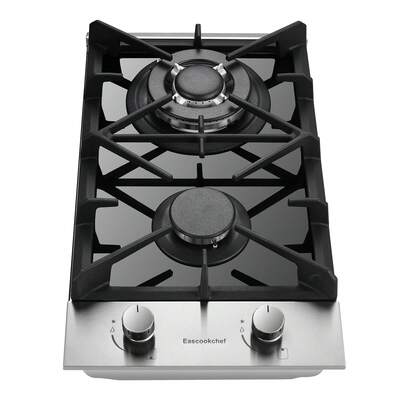 Eascookchef 2 Burner Propane Gas Cooktop, 12 Inch LPG/NG Dual Fuel Built-In Gas Stove Top, Black Tempered Glass Gas Stove, Gas Hob For Apartment, Outdoor, RV, With Thermocouple Protection
