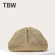 1pc Women's Woven Golden Pleated Clutch Bag, Fashionable Minimalist Design, Large Capacity, Suitable For Shopping And Outings - Gold - View 6
