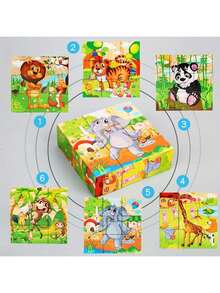 1pc 6-Sided Wooden Block Puzzle - 9 Wooden Puzzle Pieces, Ocean Animal Theme, Helps Concentration, Categorization And Logical Thinking, Ideal Gift - Multicolor - View 3