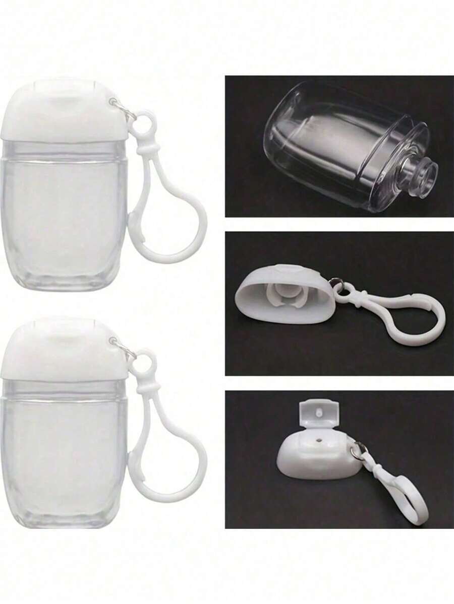 Transparent Empty Bottle Hand Sanitizer Travel Hanging Hook Keychain, White Flip Cap Reusable Portable Empty Bottle, Refillable Cosmetic Container, Daily Travel Essential, Holiday Back To School Travel - White - View 1