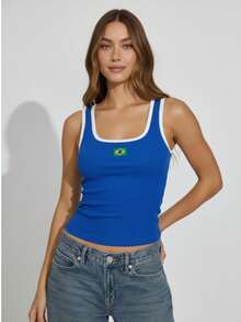 Women's Tank Top Brazil Core Square Neckline World Cup Brazilian Girl Ribbed Straps Premium Basic Stylish Versatile Clean Girl - Royal Blue - View 1